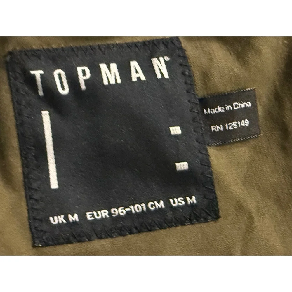 Topman Mens Olive Green Double Breasted Trench Coat Longline Jacket Size M